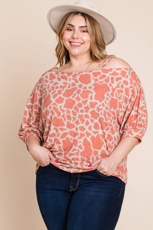 Rust Two-Tone Printed Off The Shoulder Top