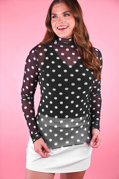 Jess Lea - Keigan Mesh Top- After Dark Polka Dot