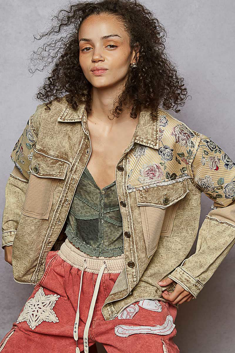 Dusty Choco French Terry Floral Print Jacket