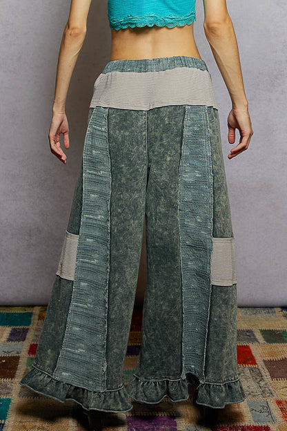 Char French Terry Patchwork Pants with Ruffle Hem