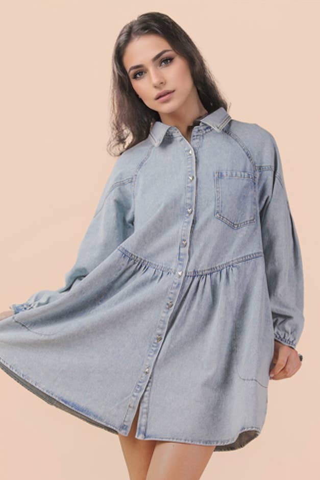Curvy Washed Denim Button Down Mini Dress