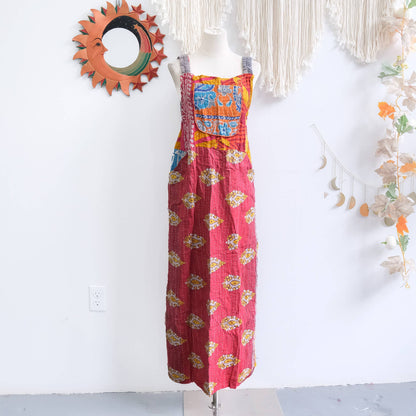 Handmade Kantha Upcycled Cotton Bib Dress