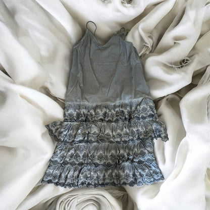 A Rare Bird Shop - Black Distressed Ruffle Slip Dress