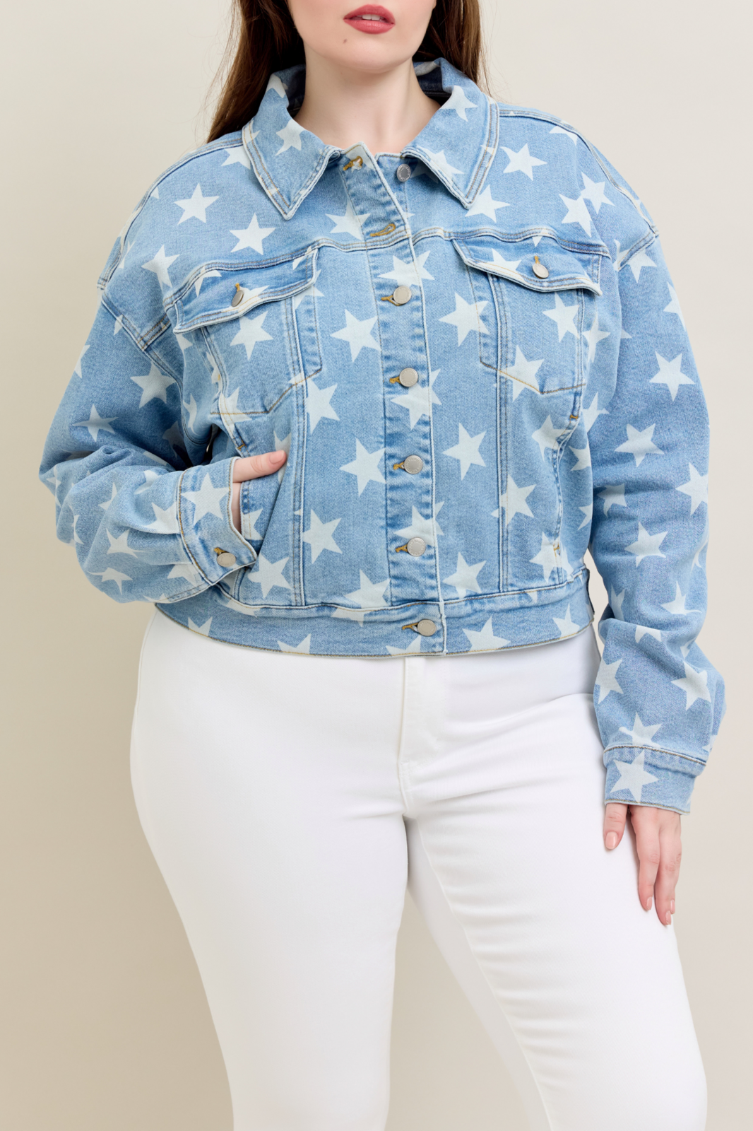 Judy Blue Jeans - All Over Star Print Denim Jacket