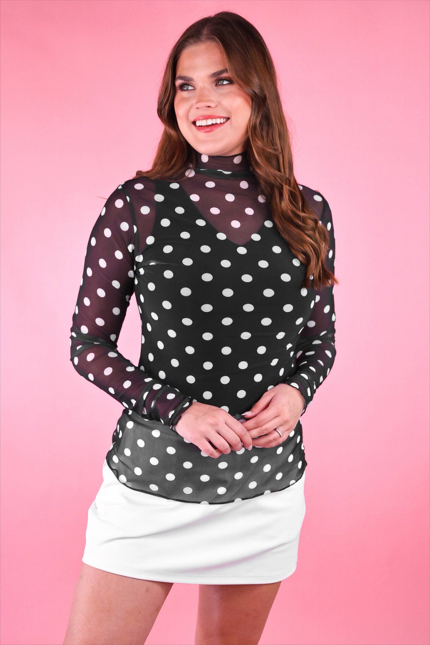 Jess Lea - Keigan Mesh Top- After Dark Polka Dot