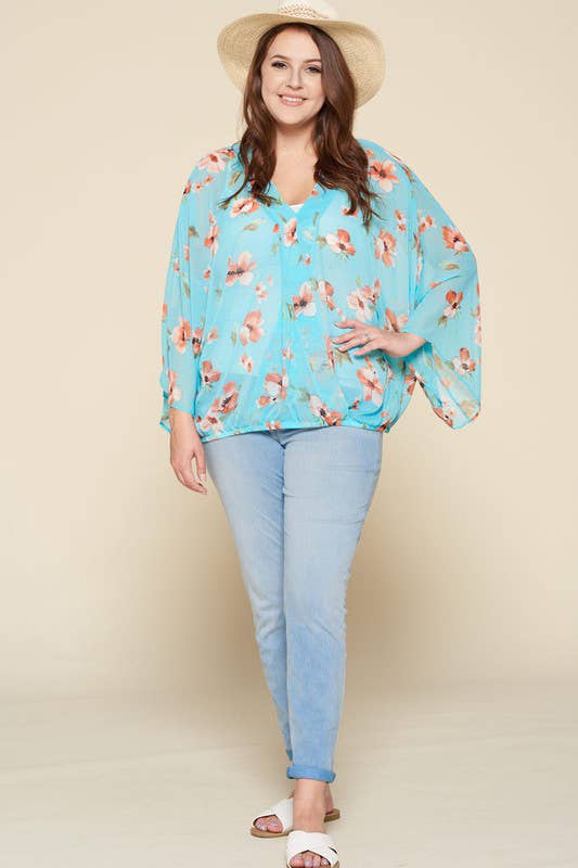 Mint Floral Chiffon Surplice Top