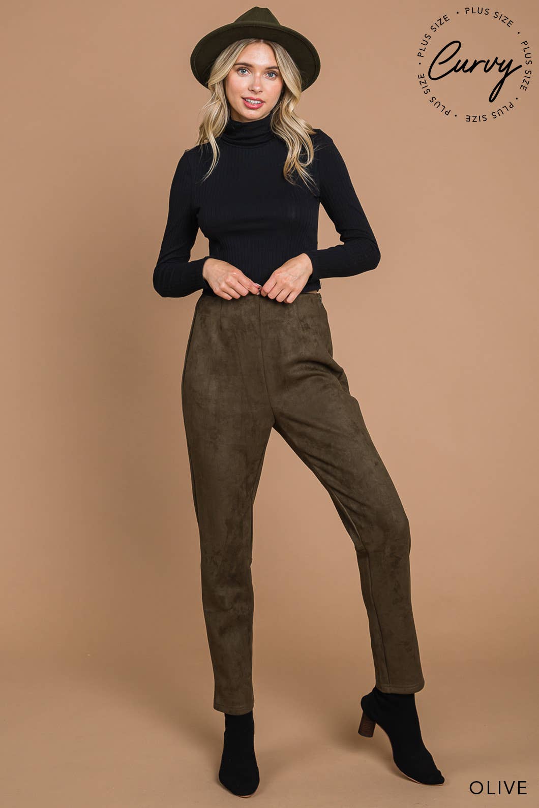 Olive Faux Suede Chic Contemporary Pants