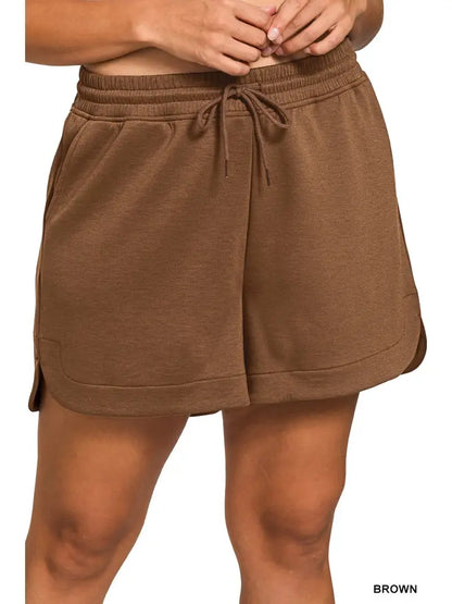 Brown Scuba Knit- 3/4 Sleeve Pullover w/ Matching Shorts