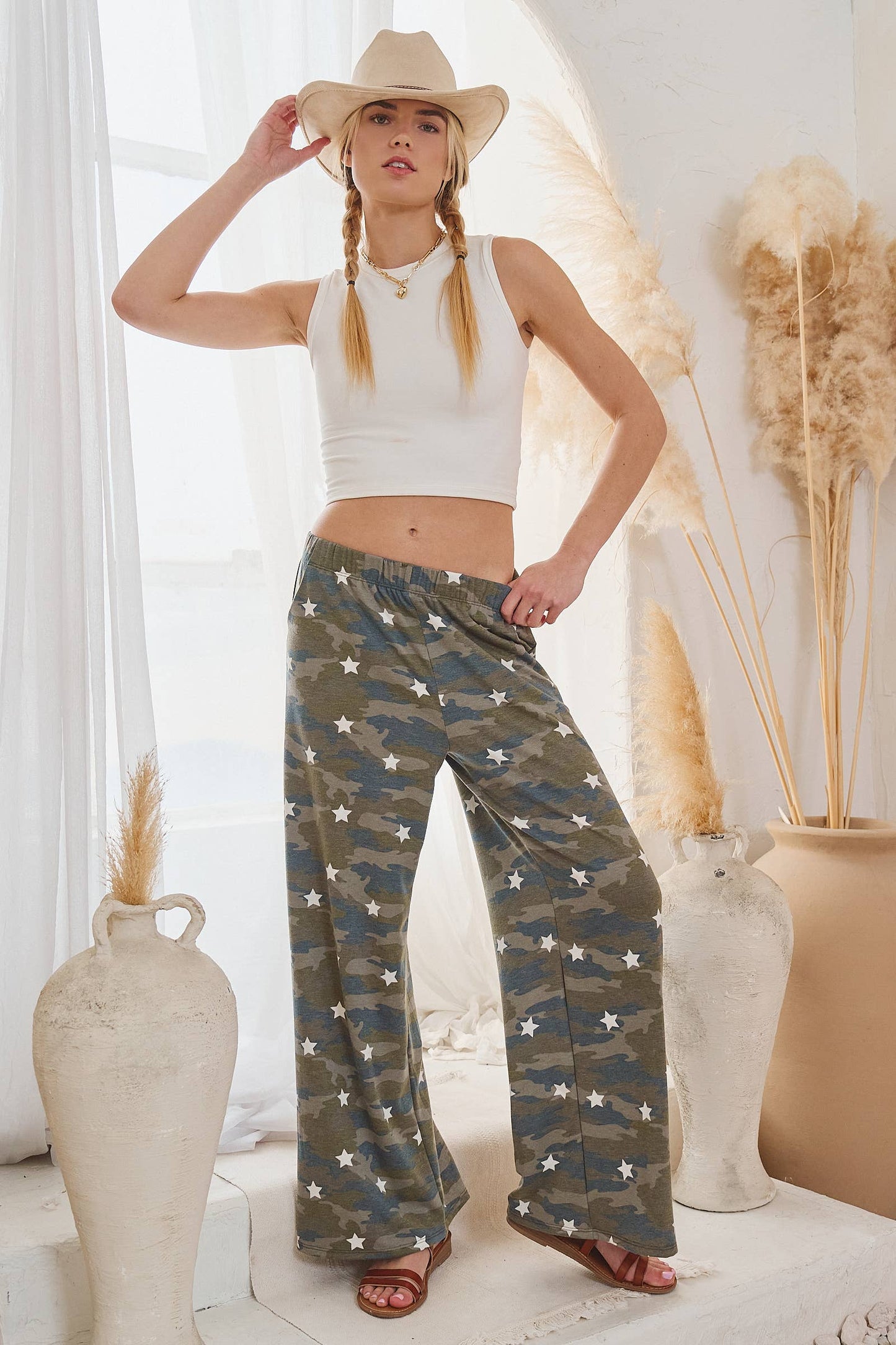 JADE BY JANE -STAR CAMO WIDE LEG PANTS