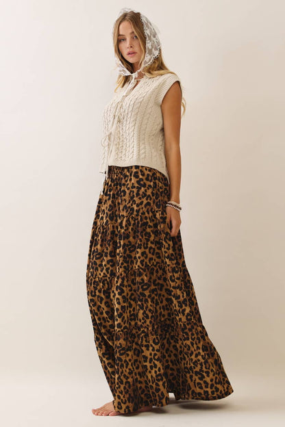 Oddi - Leopard Print Tired Midi Skirt