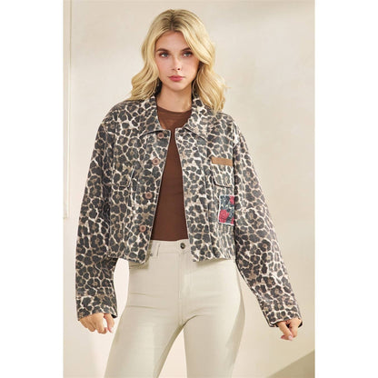 The Gennie Rose Garden Leopard Denim Jacket