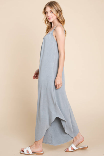 Camel Solid French Terry Wide Leg Jumpsuit