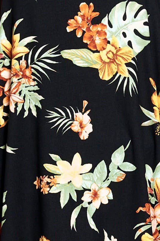 Black/Yellow Tropical Mermaid Maxi Skirt