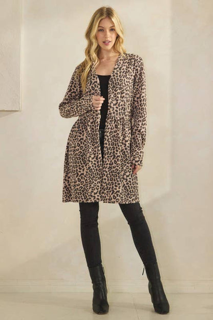 CURVY ANIMAL PRINT RIBBED BABY-DOLL CARDIGAN