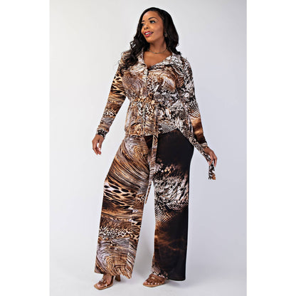 The Jungle Animal Print Wide Leg Pant & Top Set