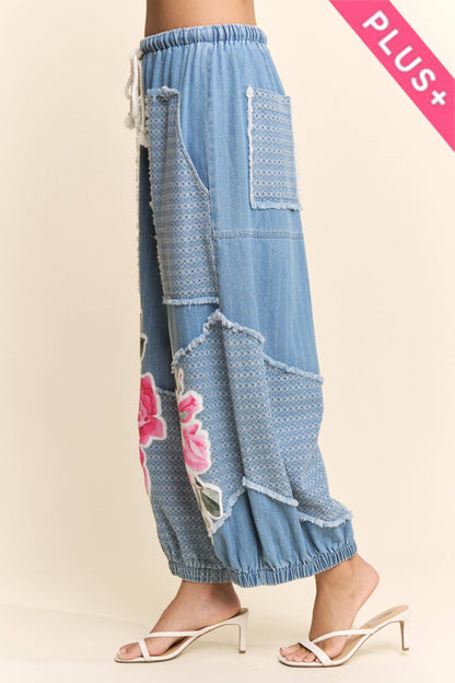 Davi & Dani - DENIM FLOWER PATCHWORK PANTS