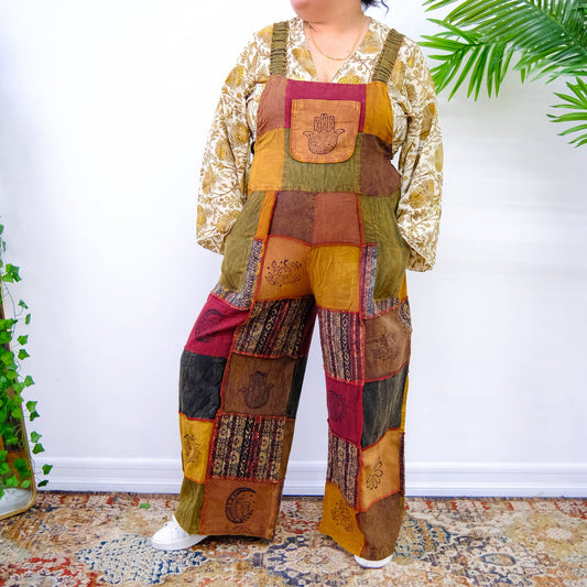 Bohemian Patchwork Wide Leg Jumpsuit with Pocket