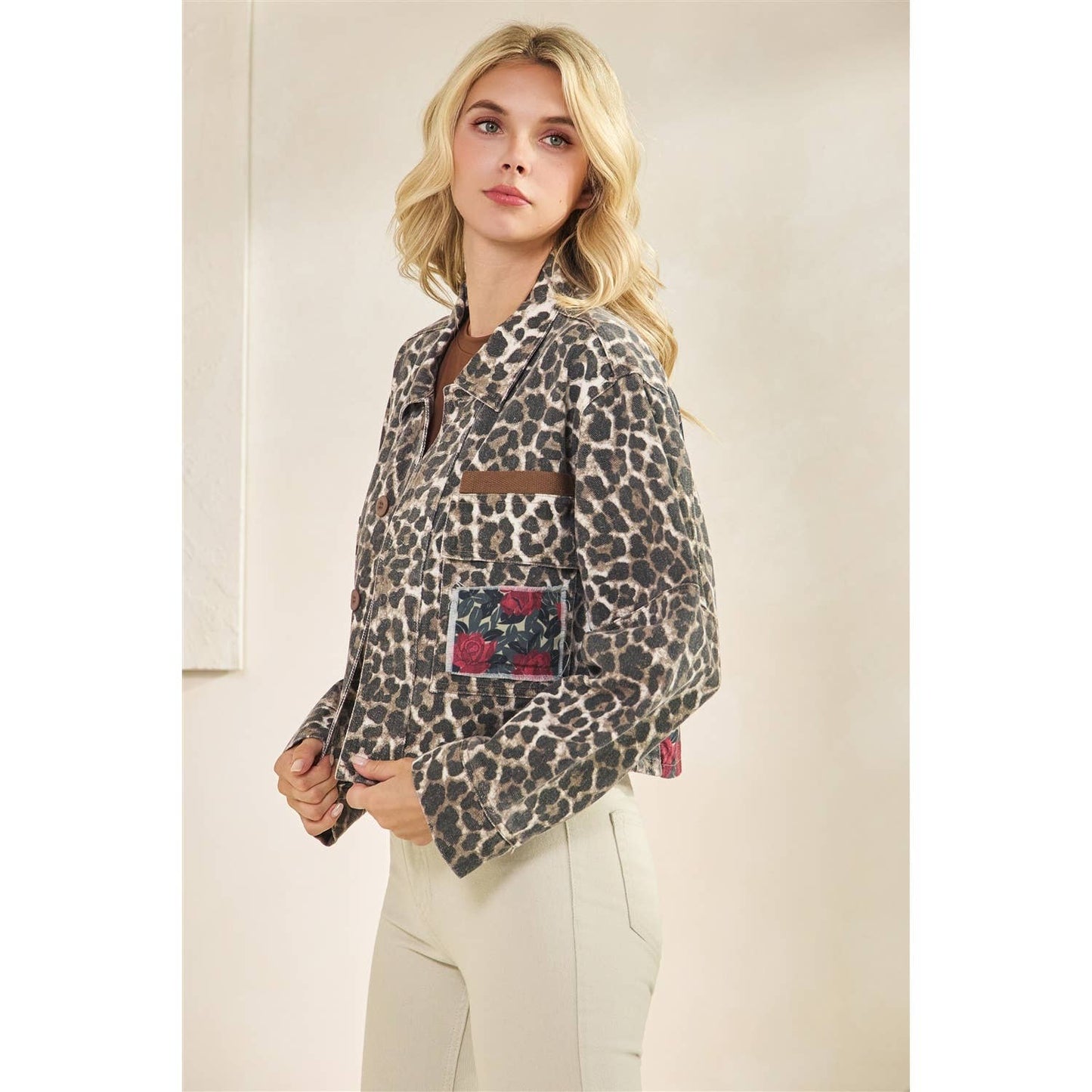 The Gennie Rose Garden Leopard Denim Jacket