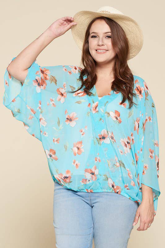 Mint Floral Chiffon Surplice Top