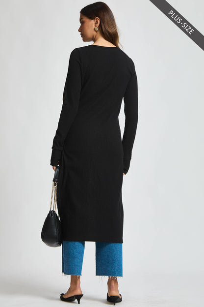 Dear Scarlett -Black Side Slit Longline Tunic w/ Buttons