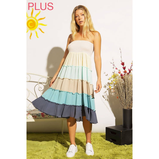 BLUE MLTI TIERED SMOCKING CONVERTIBLE SKIRT DRESS
