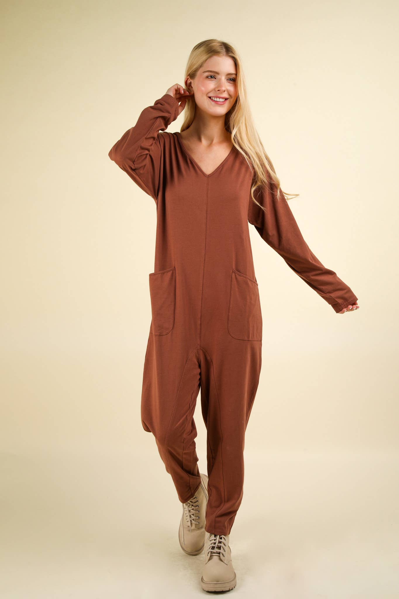 Choco- Curvy Solid Knit Baggy Comfy Jumpsuit