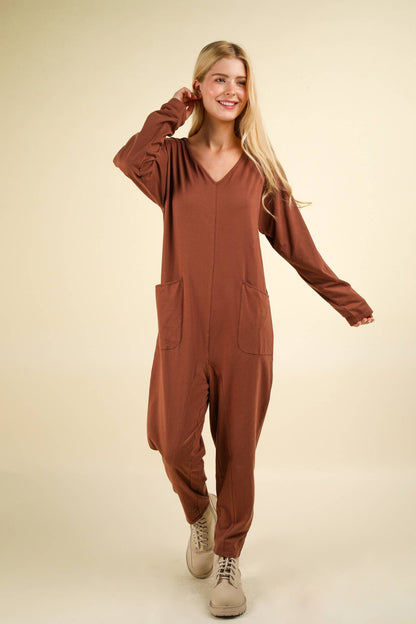 Choco- Curvy Solid Knit Baggy Comfy Jumpsuit