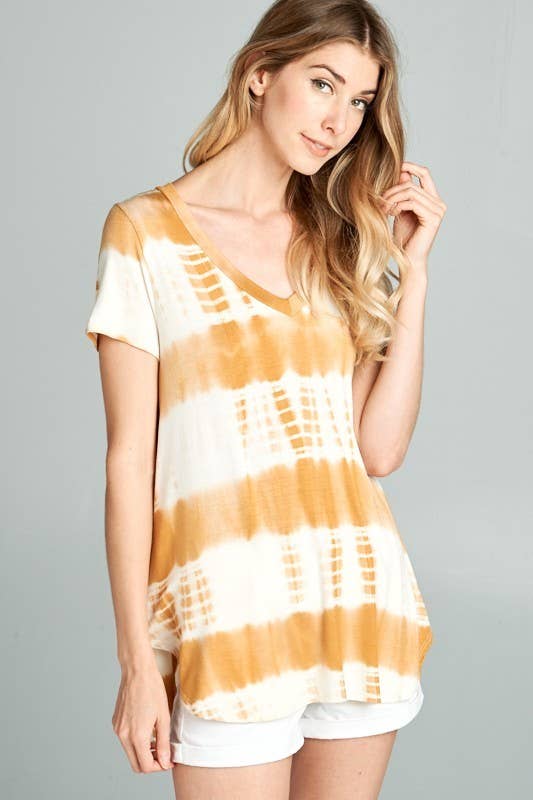 Mustard High Low Tye Dye V-Neck Tunic Top