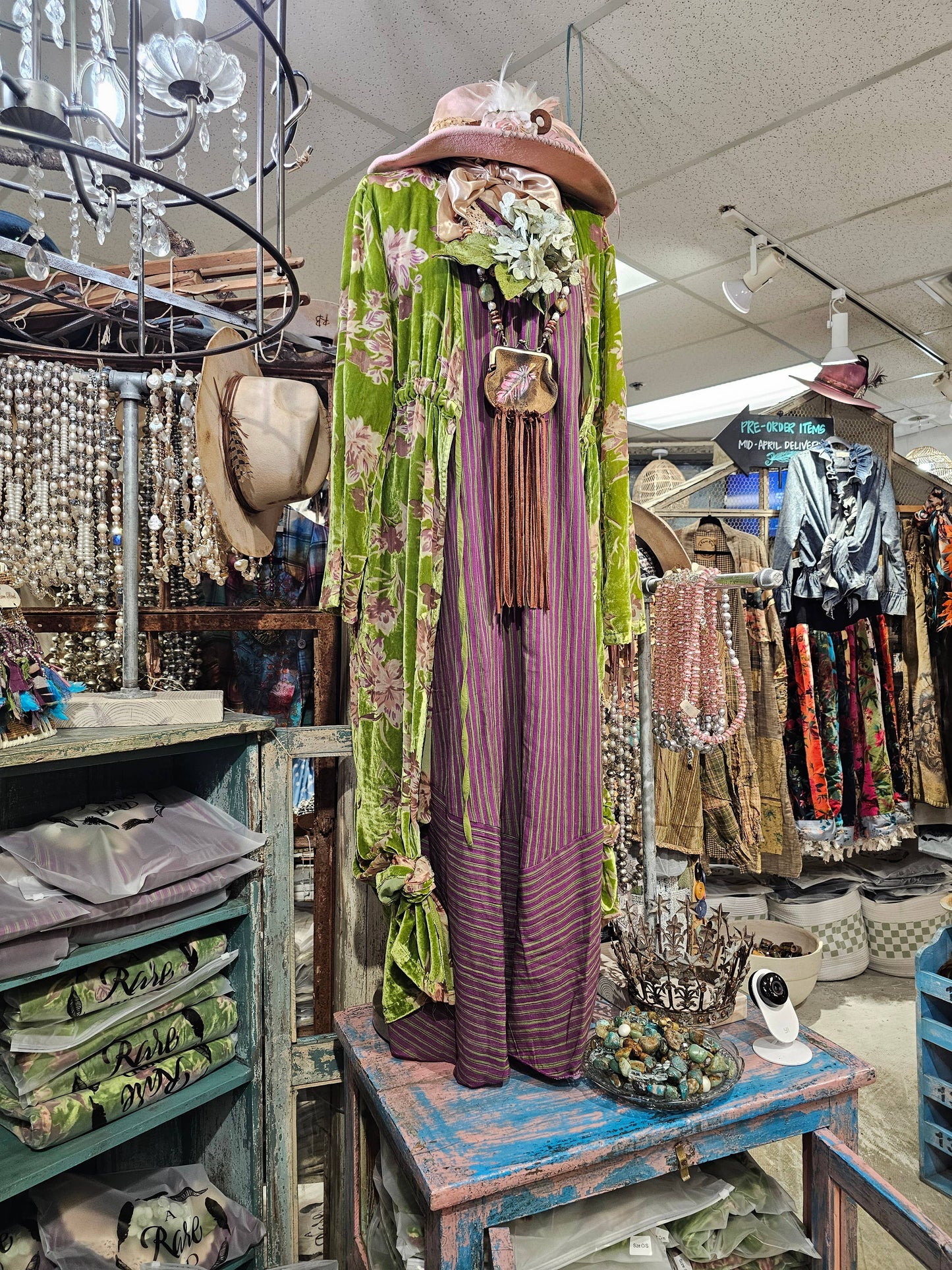 A Rare Bird Shop - Elegant Purple/Green Stripe Lace Dress