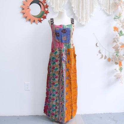 Handmade Kantha Upcycled Cotton Bib Dress