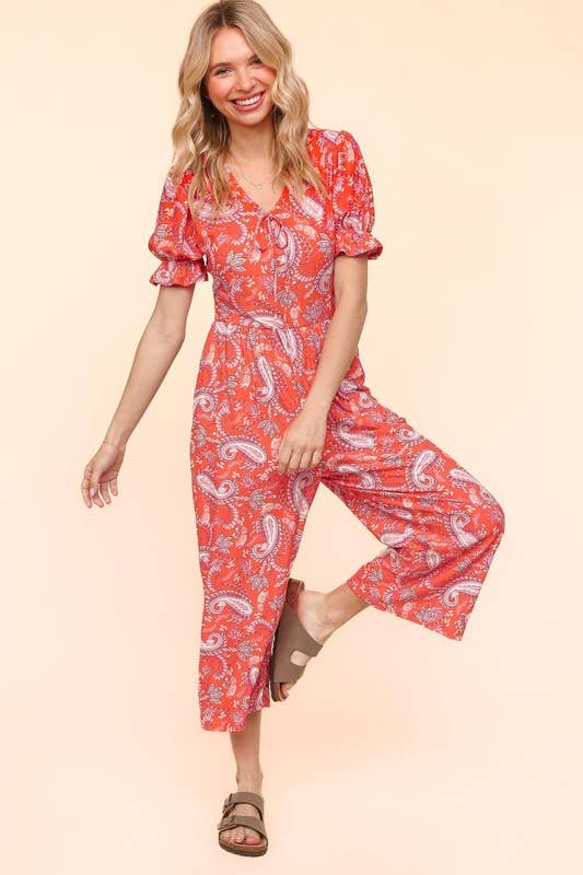 Haptics - Plus Flora Knit Spring Jumpsuit With Side Pockets