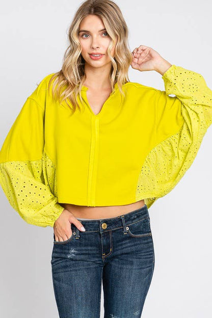 Curvy Washed Lime Batwing Sleeve Oversized Pullover