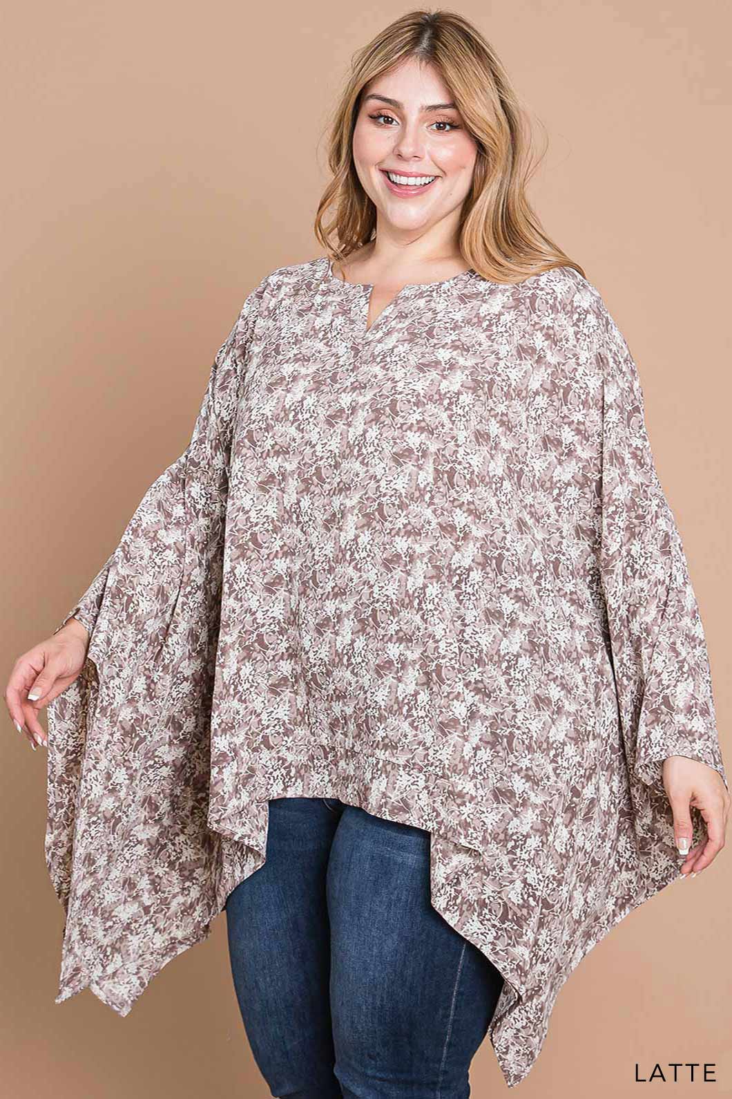 Latte Abstract Floral Printed Blouse