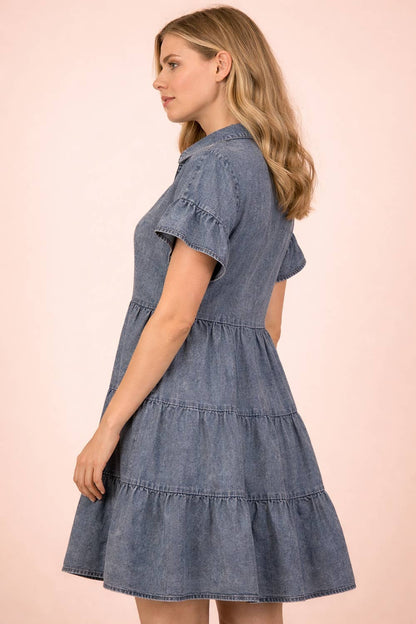Chambray Mineral Washed Shirt Mini Dress