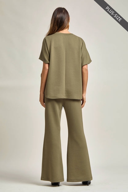 Olive-Poncho Top + Bell Bottom Modal Set