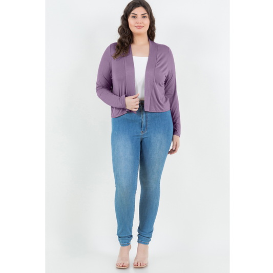 The Curvy Long Sleeve Cropped Cardigan-Silver Sand