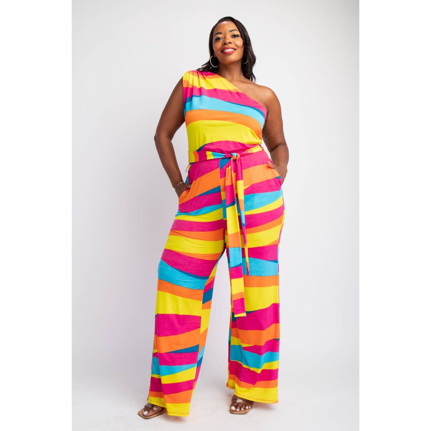 The Curve LA -Rainbow One Shoulder Jumpsuit