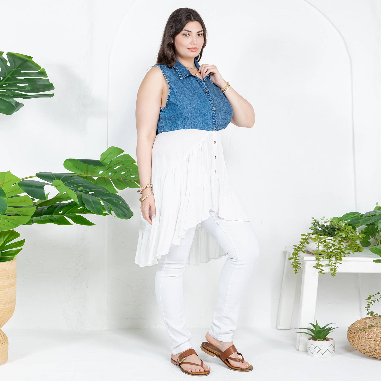 Young Threads - White Front-Open Asymmetrical High Low Top
