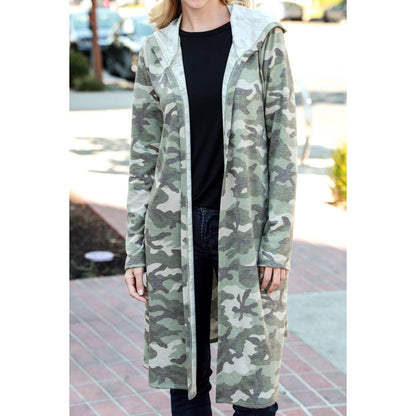 Olive Camo Long Hoodie Cardigan
