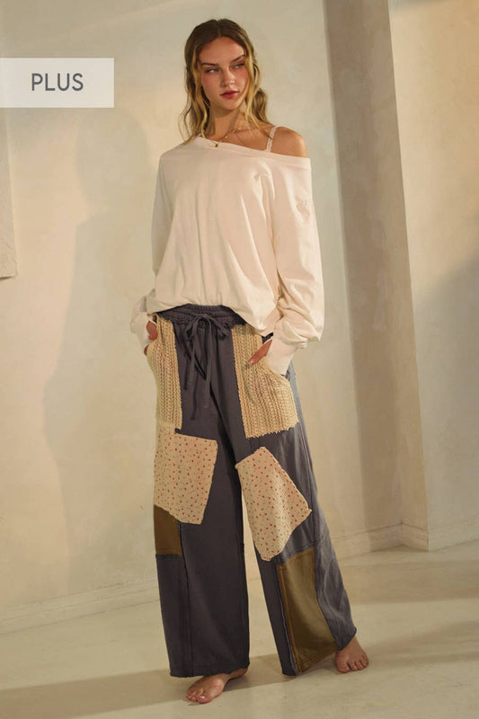 Oddi - Curvy Patchwork Wide-leg Pants