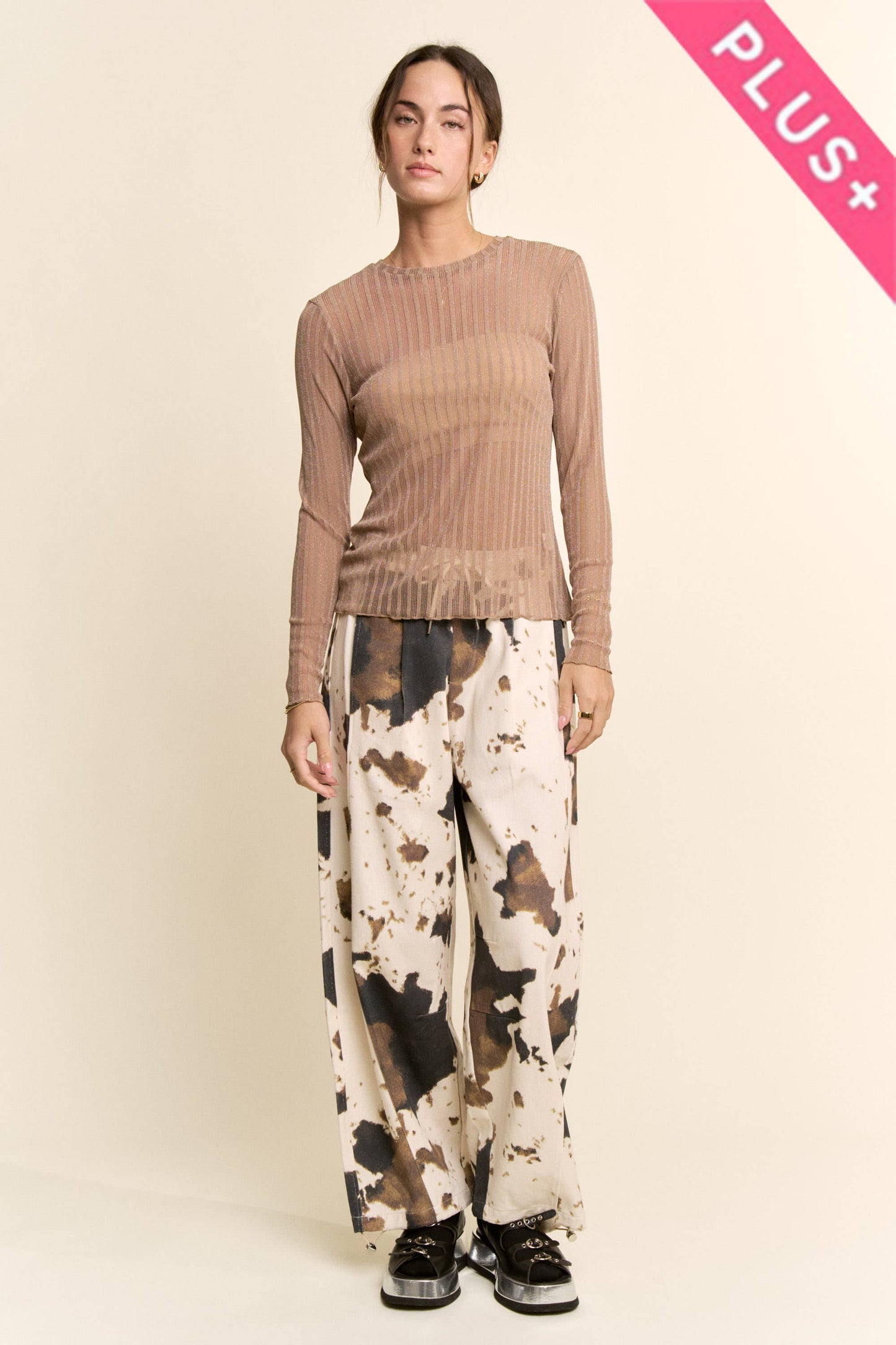 Davi & Dani-TIE-DYE WIDE-LEG DRAWSTRING-HEM PANTS