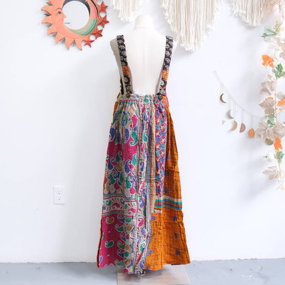 Handmade Kantha Upcycled Cotton Bib Dress