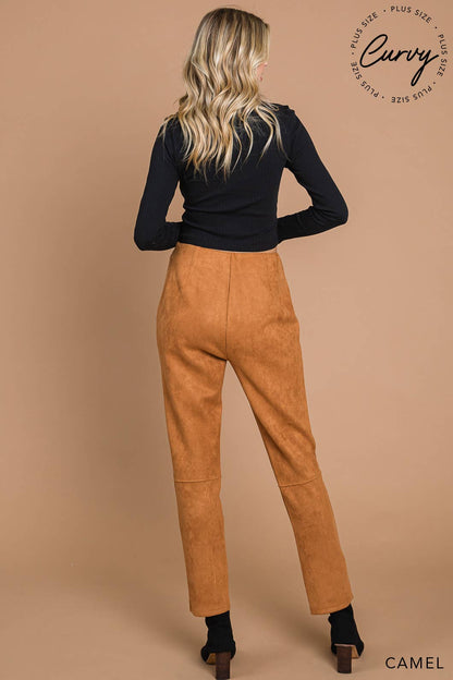 Camel Faux Suede Chic Contemporary Pants