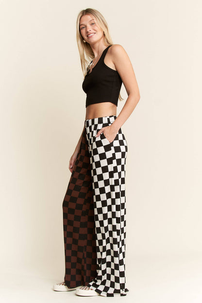 JADE BY JANE - PLUS SIZE SPLIT DECISION CHECKERED PANTS: Brown/Black