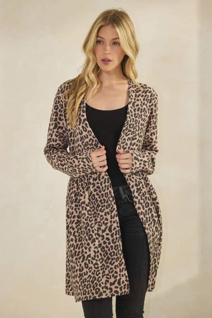 CURVY ANIMAL PRINT RIBBED BABY-DOLL CARDIGAN