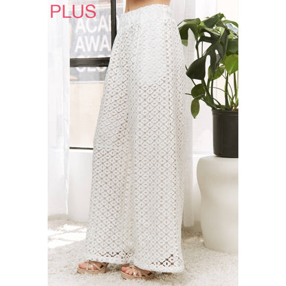 Sweet Generis- ELASTIC WAIST BAND CROCHET WITH WIDE LEG OPENING PANTS