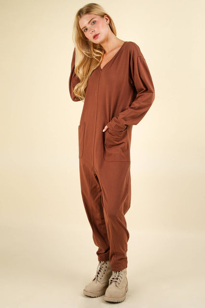 Choco- Curvy Solid Knit Baggy Comfy Jumpsuit