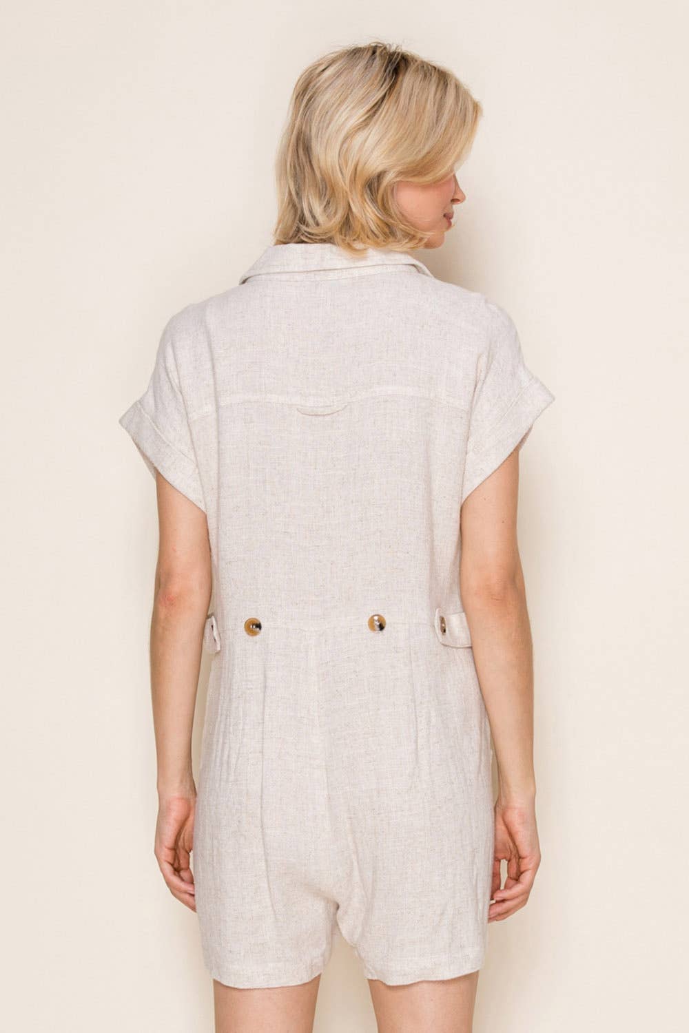 White Birch - Oatmeal Short Sleeve Solid Knit Romper