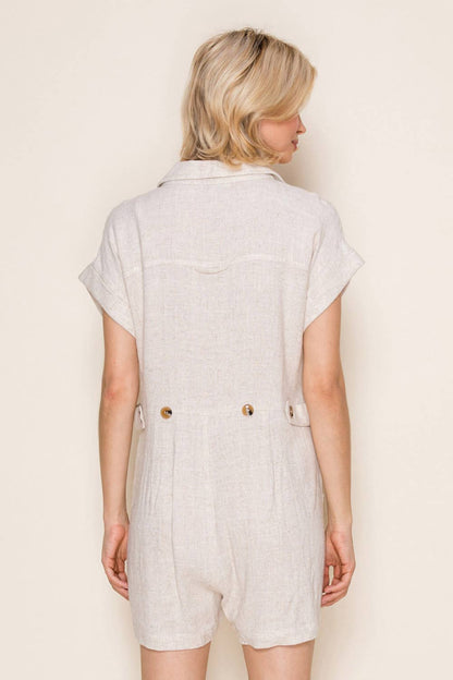 White Birch - Oatmeal Short Sleeve Solid Knit Romper