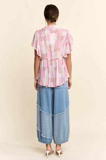 Davi & Dani - DENIM FLOWER PATCHWORK PANTS